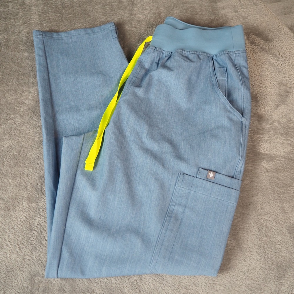 FIGS Yola Scrub Pants High Waisted Straight Leg Skinny Fit Heather Indigo Sz Med